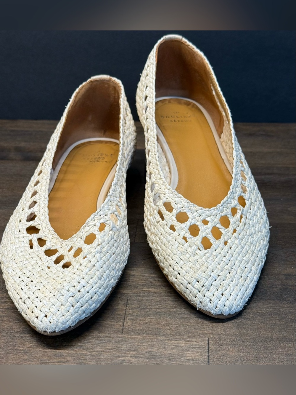 Sezane Woven Ballet Flats EU39 US8 Ivory Raffia Leather Minimal Chic - Picture 3 of 7